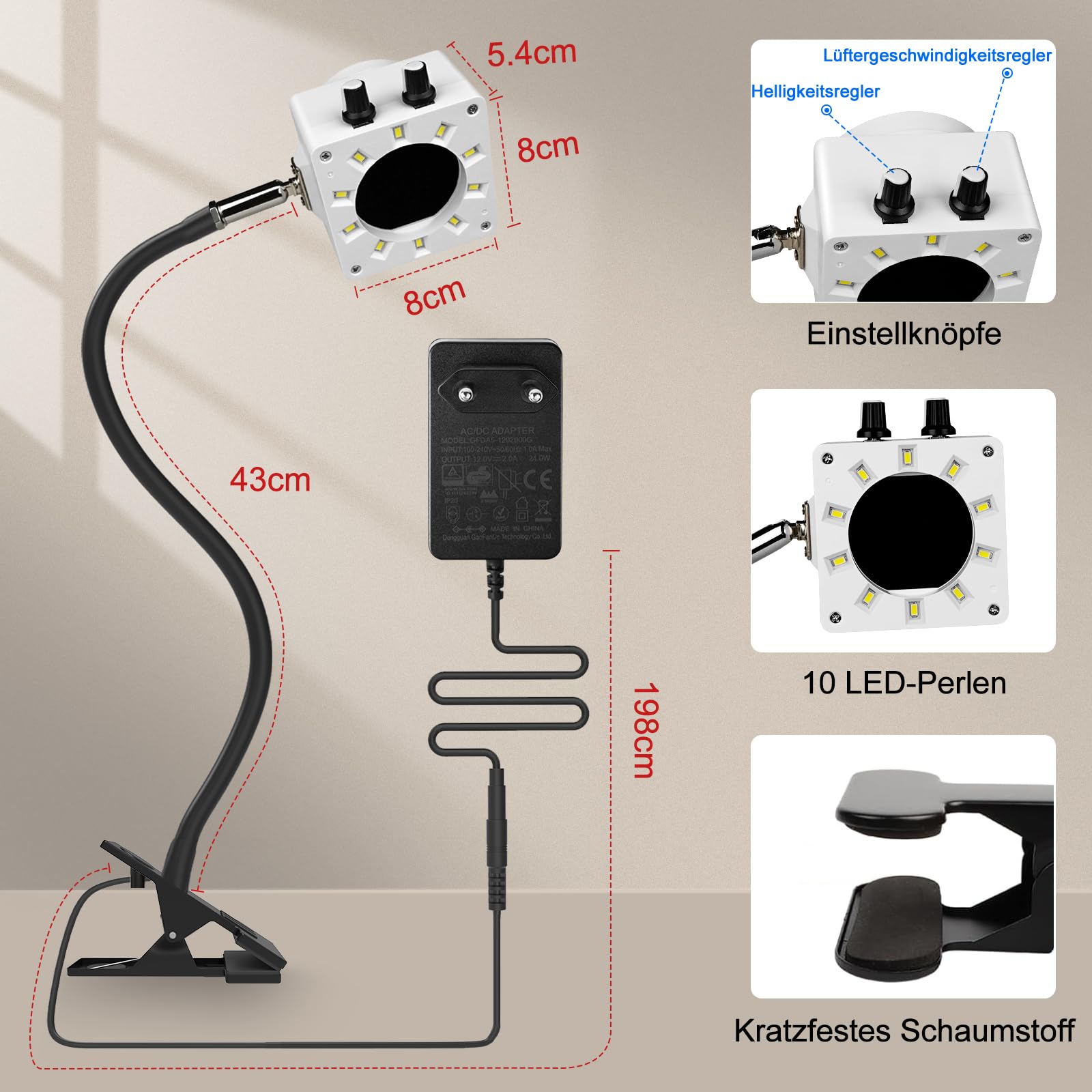 Treedix Lötrauchabsorber, Lötdampf-Absaugventilator mit Dimmbarem LED-Licht und Saugkraft, 15 Aktivkohlefilter für Löten, Schweißen, Holzverbrennung und Hartlöten(Weib)