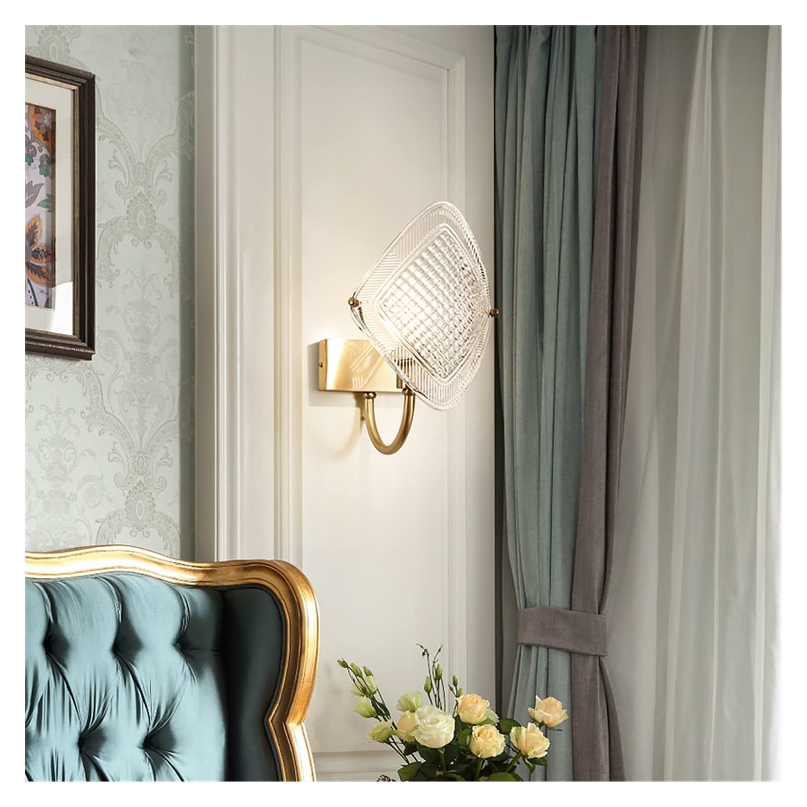 VDOQTLJT Wall lamp Modern Copper Lamp Living Room Bedroom High Light Transmission Glass Lampshade Aisle Corridor Decorative Chandeliers(L18cm H26cm,Warm White)