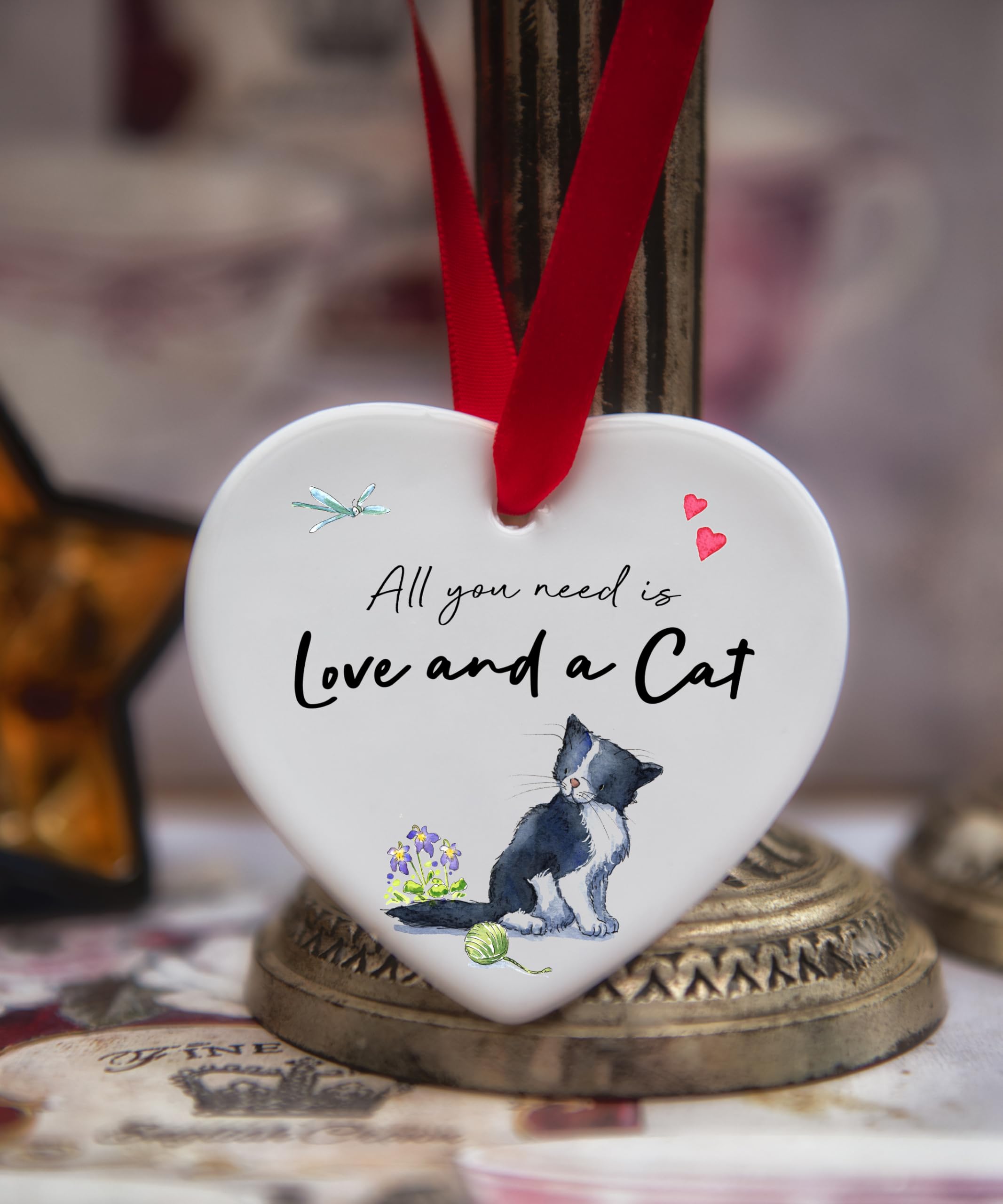 Image Industry Love and a Cat Black & White Ceramic Heart - Cat Memorial Gift