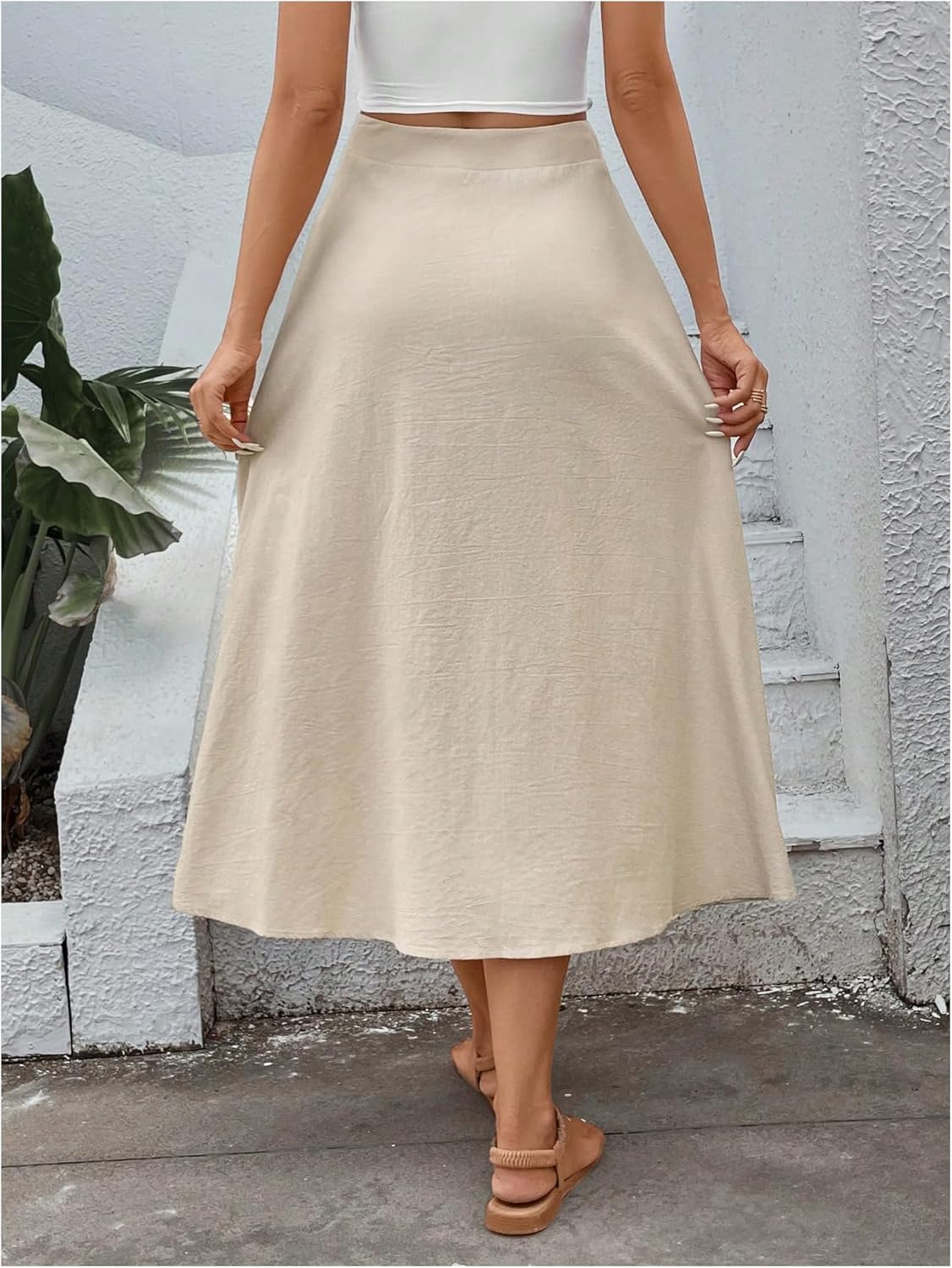 MakeMeChic Women's Elegant High Waist Button Front Skirt A Line Flare Midi Skirts - Image 2