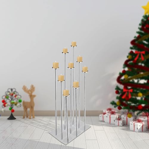 Miniatura 2 de LOYALHEARTDY DIY 9 candelabros de piso candelabros centro de mesa para juego de velas de té, candelabros de boda, candelabros altos de metal,