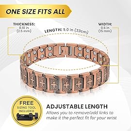 MagnetRX Copper Cross Bracelet for Men - Ultra Strength Magnetic Copper Mens Cross Bracelets - Adjustable Bracelet with Included Sizing Tool (Cross Style)