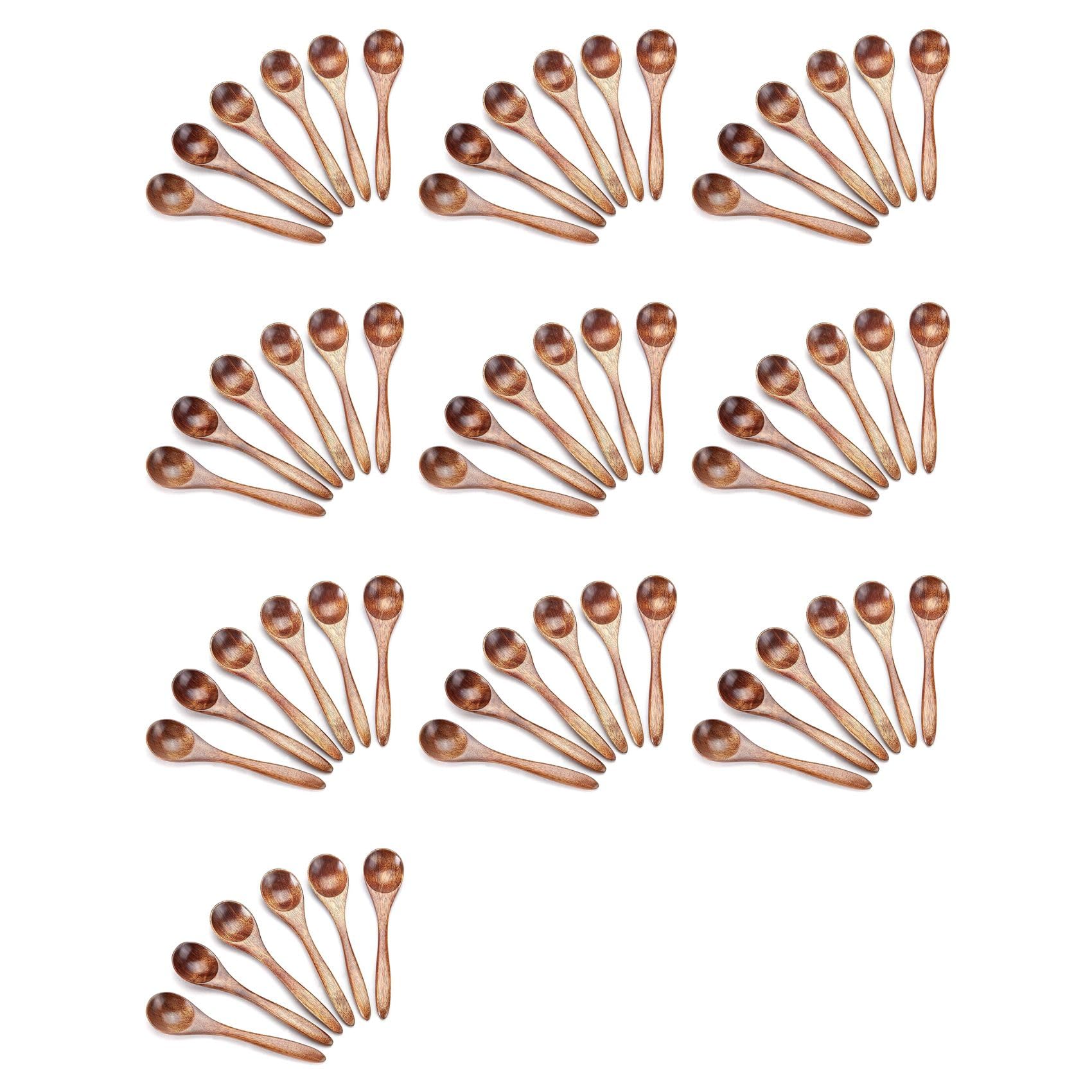 Aundhegrtt Small Wooden Spoons, 60Pcs Wooden Teaspoon for Cooking Small Condiments Spoon, Mini Wooden for Daily Use