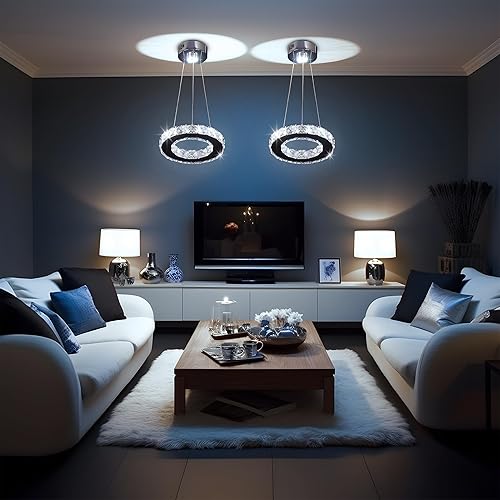 Miniatura 7 de Candelabros de cristal modernos con iluminación colgante LED, anillo redondo, cromado, montaje empotrado, lámpara de techo, mini candelabros para