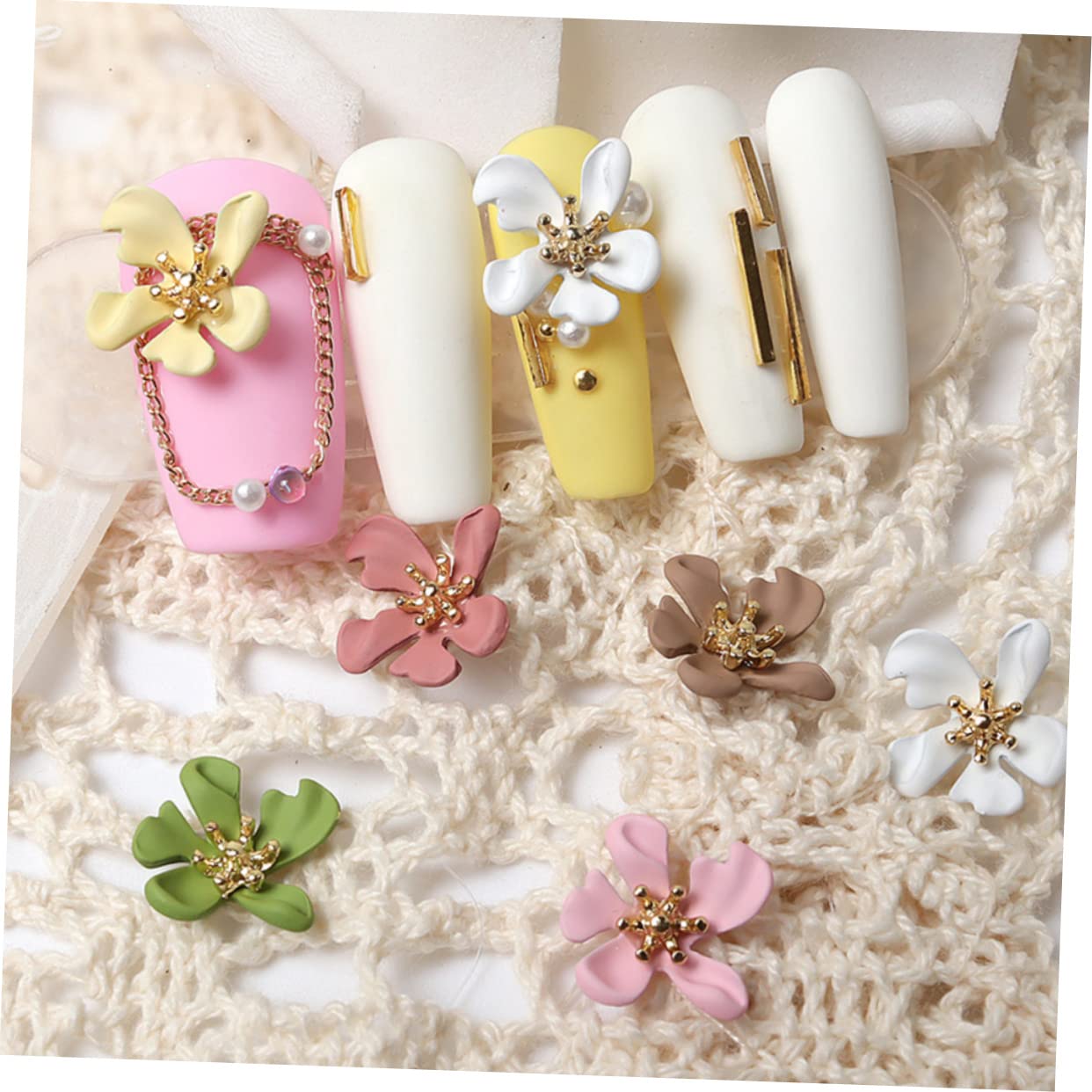 MERRYHAPY 9Pcs Colorful Floral Nail Charms Five Petal Flower Nail Art Studs for Elegant Manicure Decor for Nail Decoration with Friends and Family
