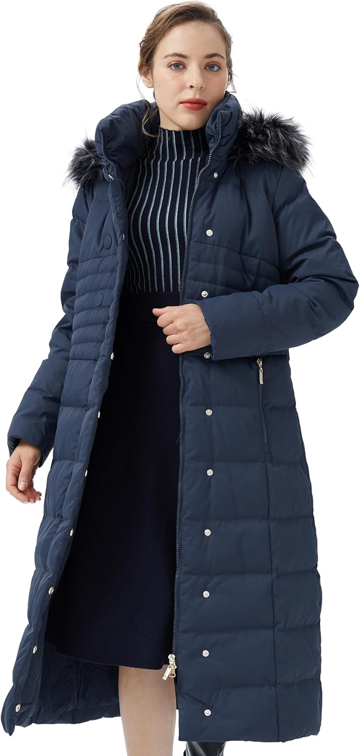 Orolay Women Warm Down Jacket with Hood Fur Long Puffer Coat - Image 6