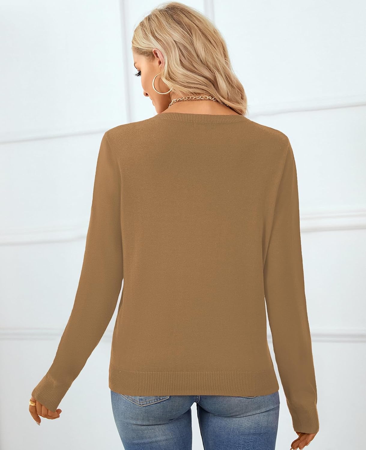 QUALFORT Women's Sweater 100% Cotton Long Sleeve Pullover Sweater Soft Lightweight Knit Tops 2026 - Image 2