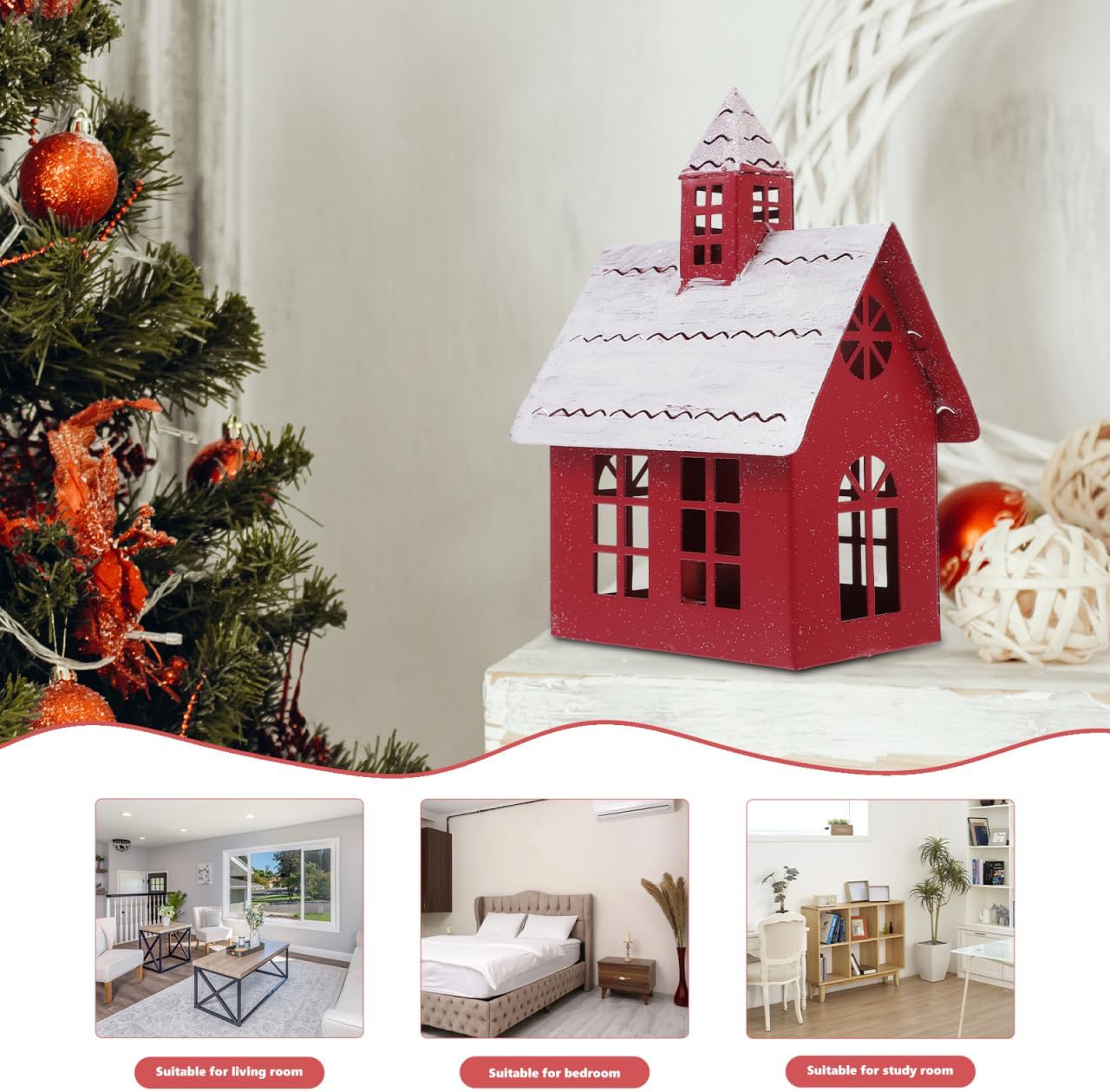 PRETYZOOM Christmas Metal Village House, Rustic House Shaped Tealight Candle Holder, Xmas Village Figurines for Fireplace Decoration, Christmas Party Keepsake