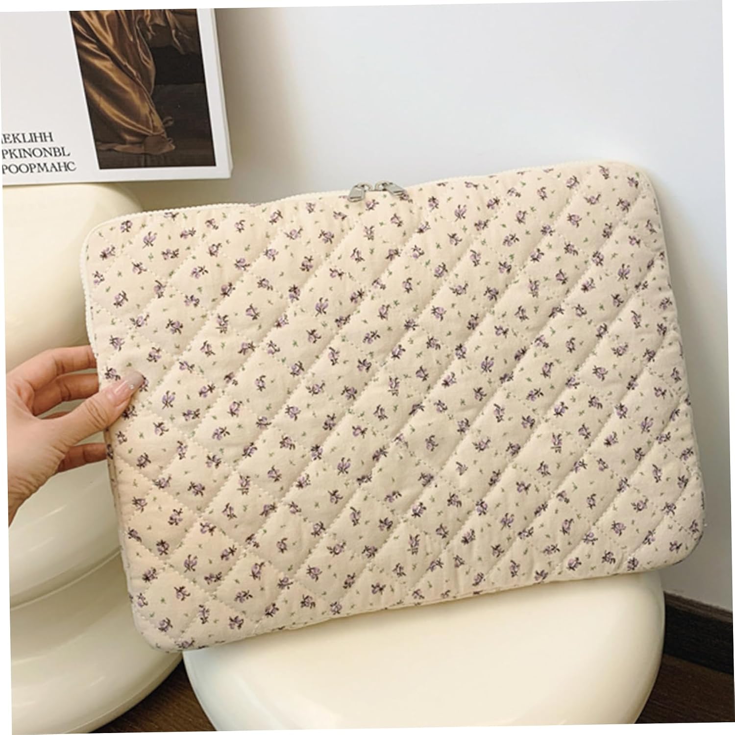 Puffy Laptop Sleeve 13" Soft Cute Laptop Case with Zipper Floral Quilted Aesthetic Tablet Sleeve for Notebook 13'' 12'', Purple. image 3