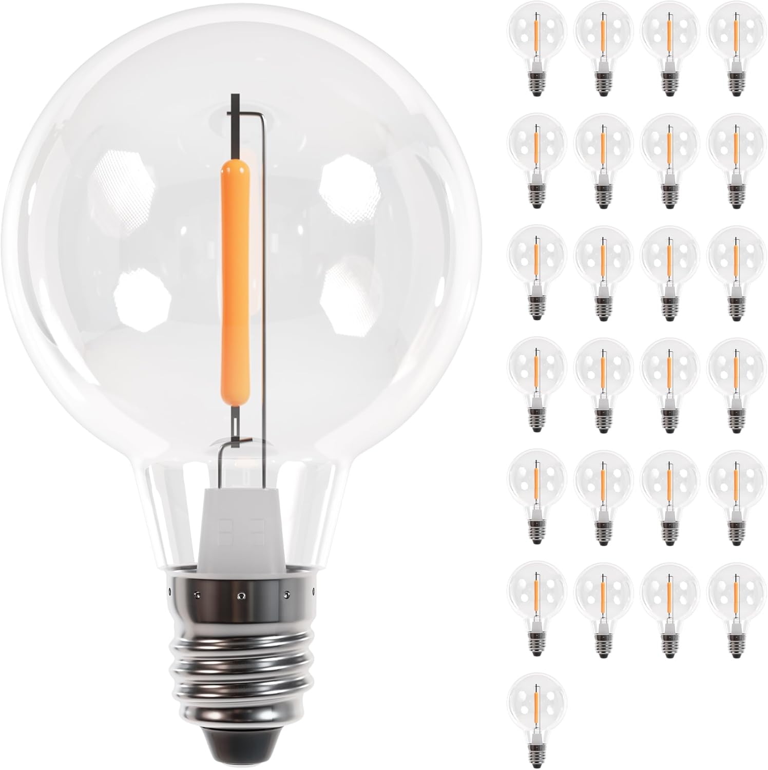 BlueStars 25 Packs G40 LED Replacement Light Bulbs, E12 Screw Base, 1W Globe Bulbs 2700K Warm White Shatterproof for Holiday Christmas Decoration, Indoor & Outdoor String Lights
