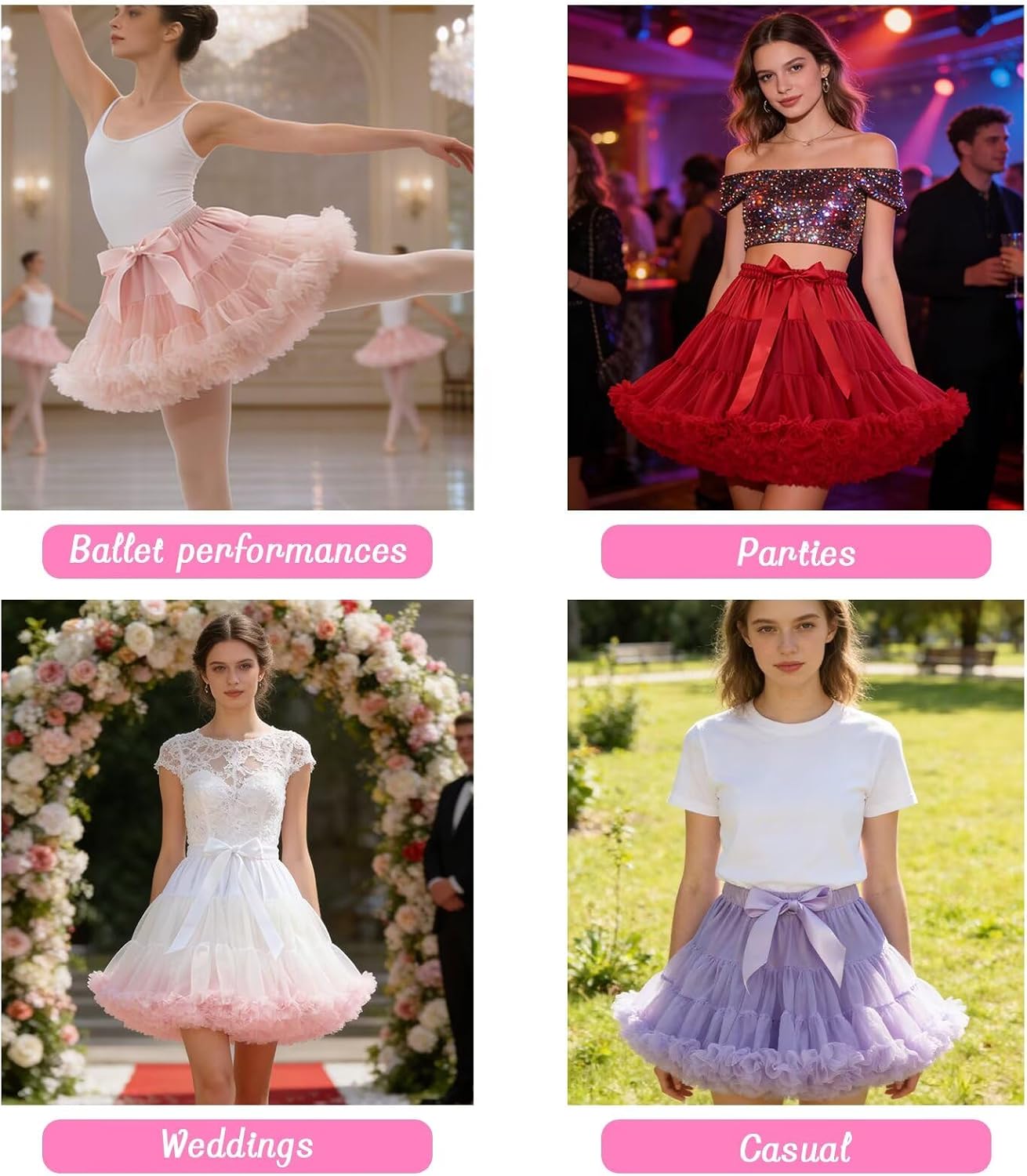 Landofgenie Women's Puffy Tutu Skirt Layered Ballet Bubble Short Petticoat for Cosplay, Dance & Performances