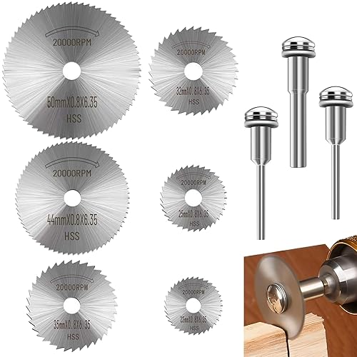 8Pcs Rotary Drill Saw Blades, Steel Saw Disc Wheel Cutting Blades with 1/8" Straight Shank Mandrel for Dremel Fordom Drills Rotary Tools (Power