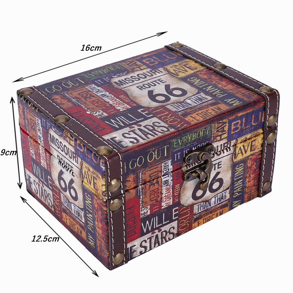 Houten opbergdoos, retro organiserer voor sieraden en boeken, decoratief, kleine schatkist met slot
