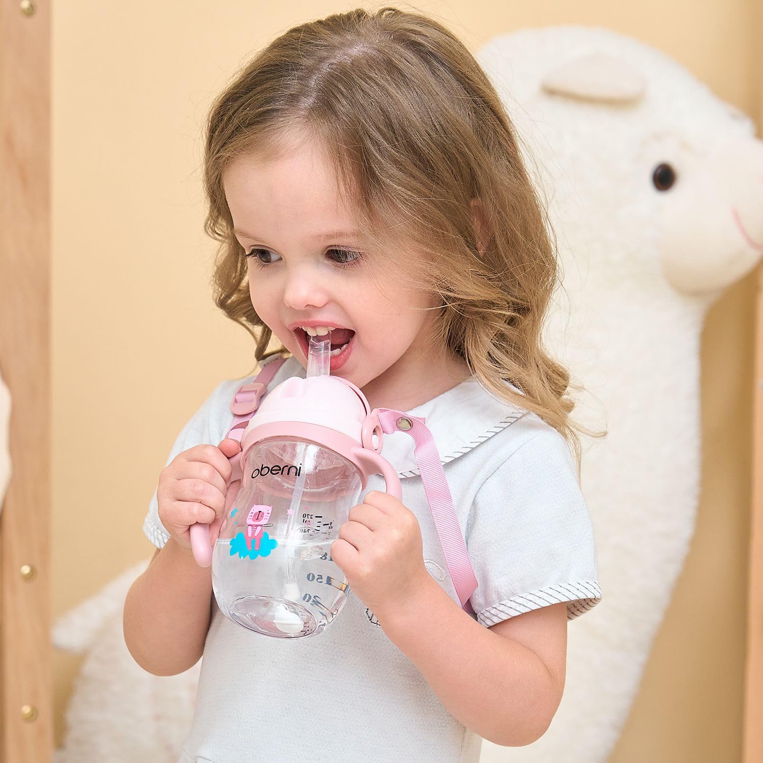 Oberni Kubek do nauki picia dla małych dzieci od 12 miesięcy, szczelna butelka na wodę, kubek Toddler Sippy, butelka na wodę, 270 ml, różowy/3 sztuki