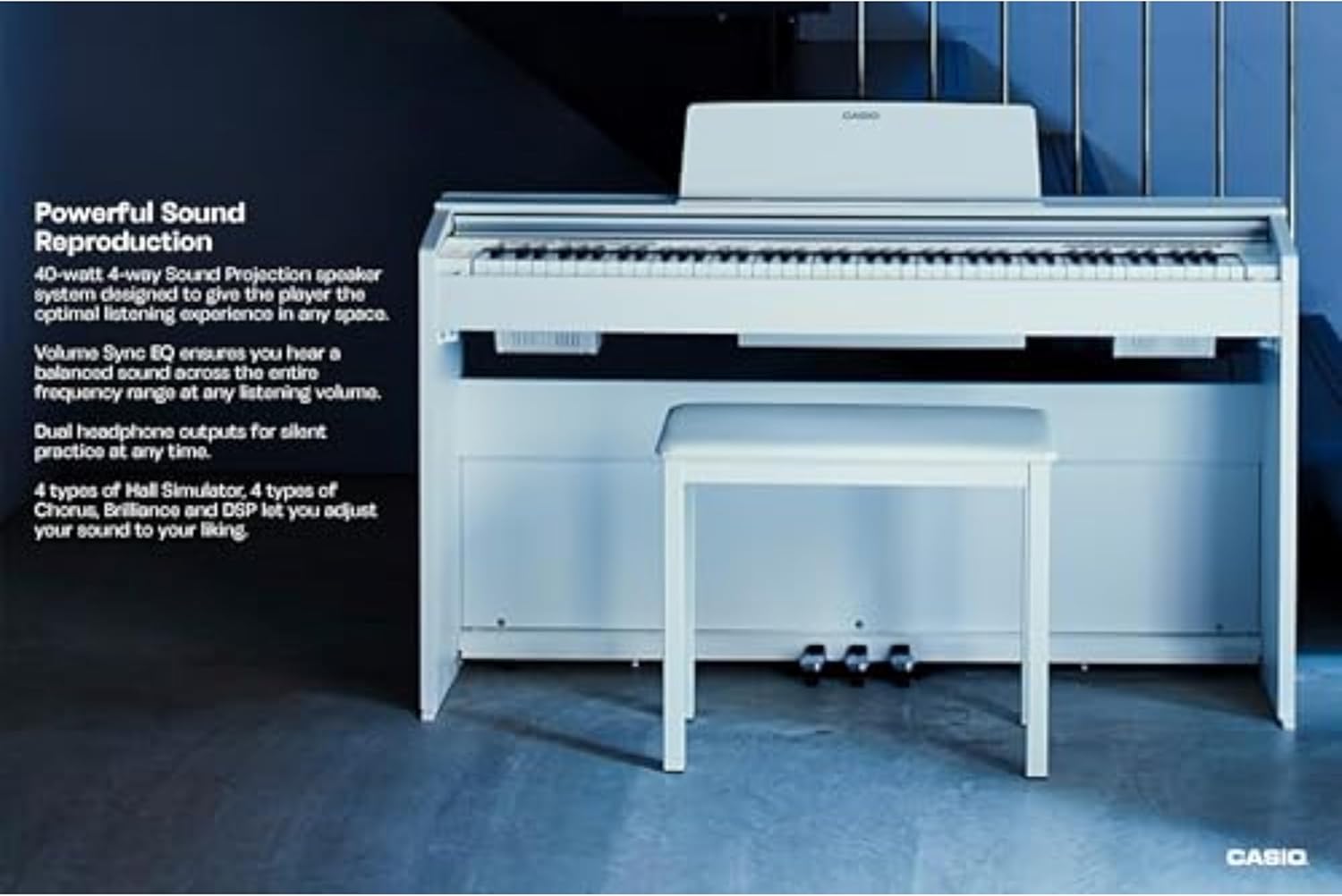 Casio Privia PX-870 – 88-Key Weighted Console Digital Piano | Tri-Sensor II Scaled Hammer Action Keys| Elegant Design | Powerful 40W 4-Speaker Sound, Concert Play, USB-MIDI | White