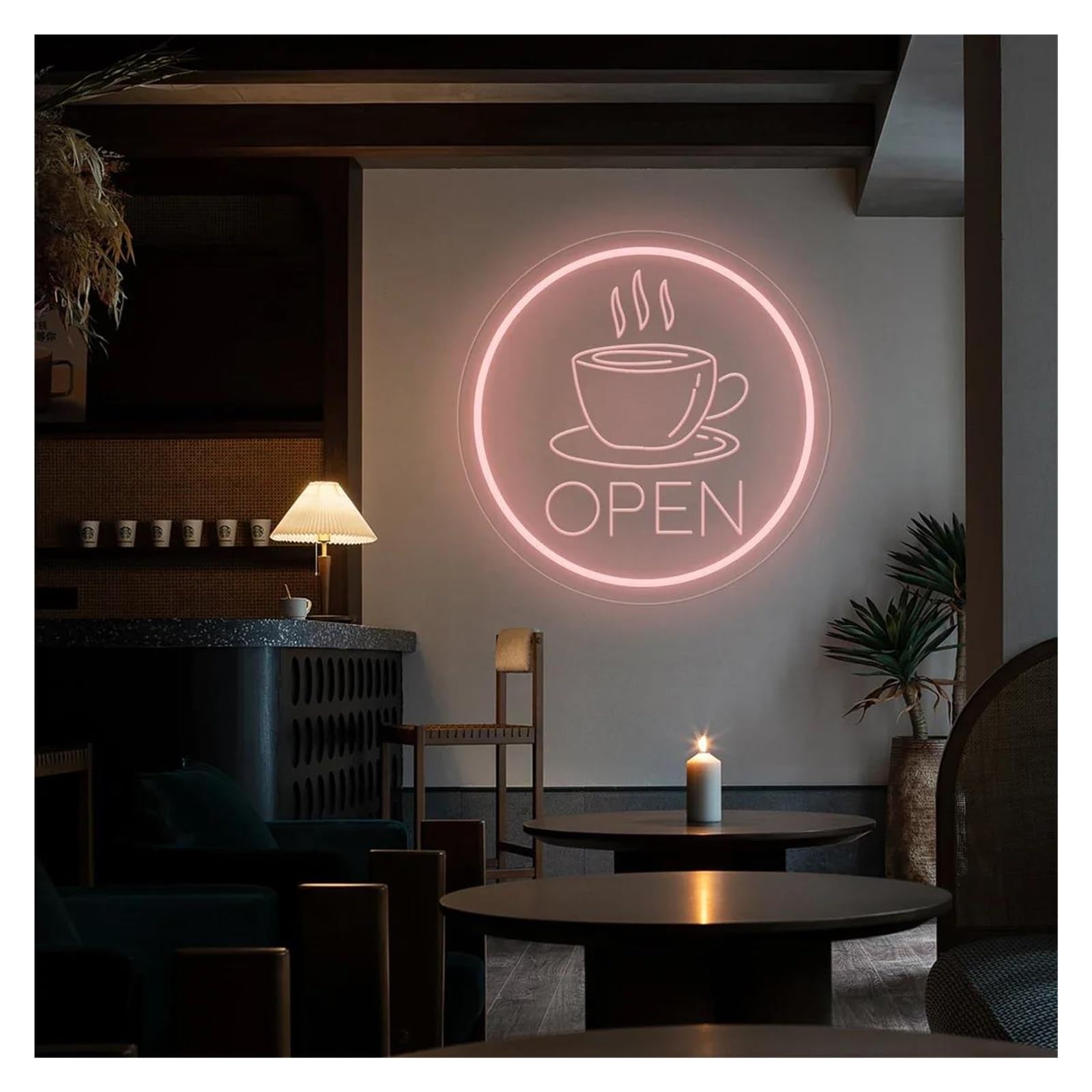 LEMST Signs Lamp Open Neon Sign, Coffee Open Neon Sign for Bar Or Coffee Shop, Business Open Sign(E,45cmx45cm)