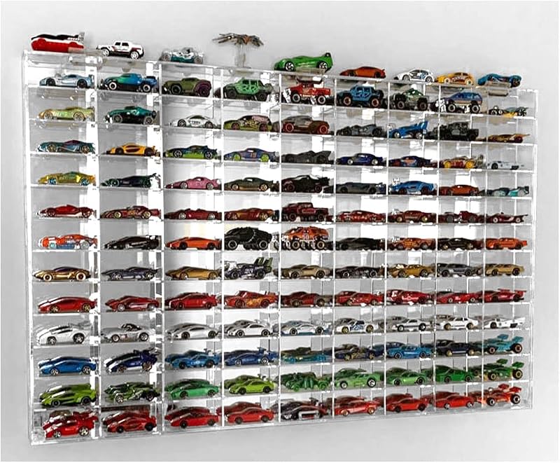 Clear Display Case Wall Cabinet for 1:64 Hot Small Toy Car Wheels Scale Matchbox Hot Toy Cars Collection Storage Display (108 Slots, 32" X 21")