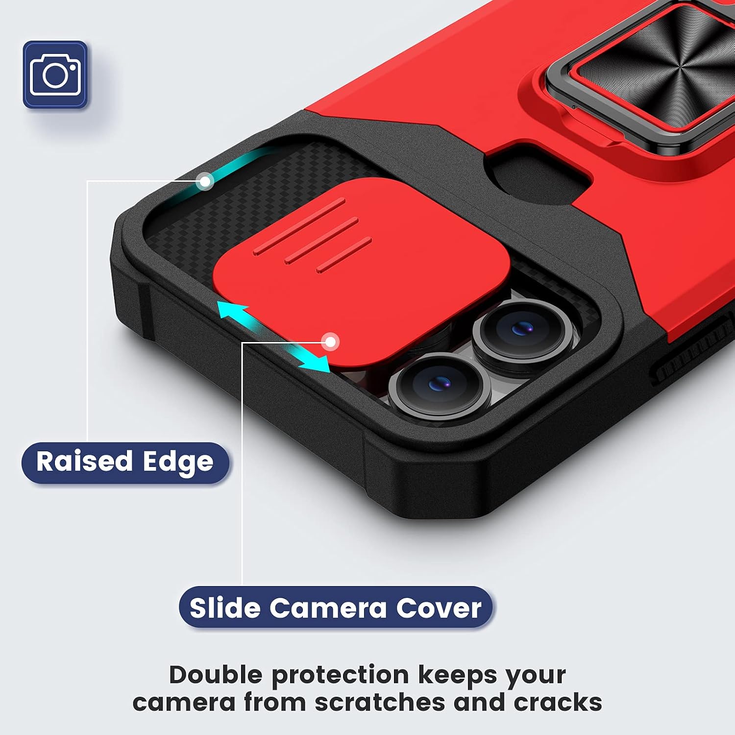 Caka Wallet Case Designed for iPhone 13 Pro Max Case with Slide Camera Cover Kickstand Card Holder Slot, Heavy Duty Protective Phone Case with Magnetic Ring Stand for iPhone 13 Pro Max 6.7 inch (Red)