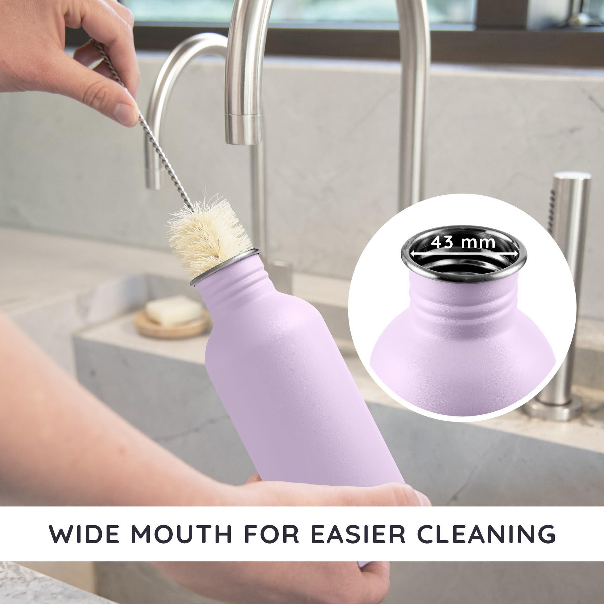 Bambaw Water Bottle 500 ml Stainless Steel, Non-Insulated Drinking Bottle, Purple, Drinking Bottle without BPA - Image 3