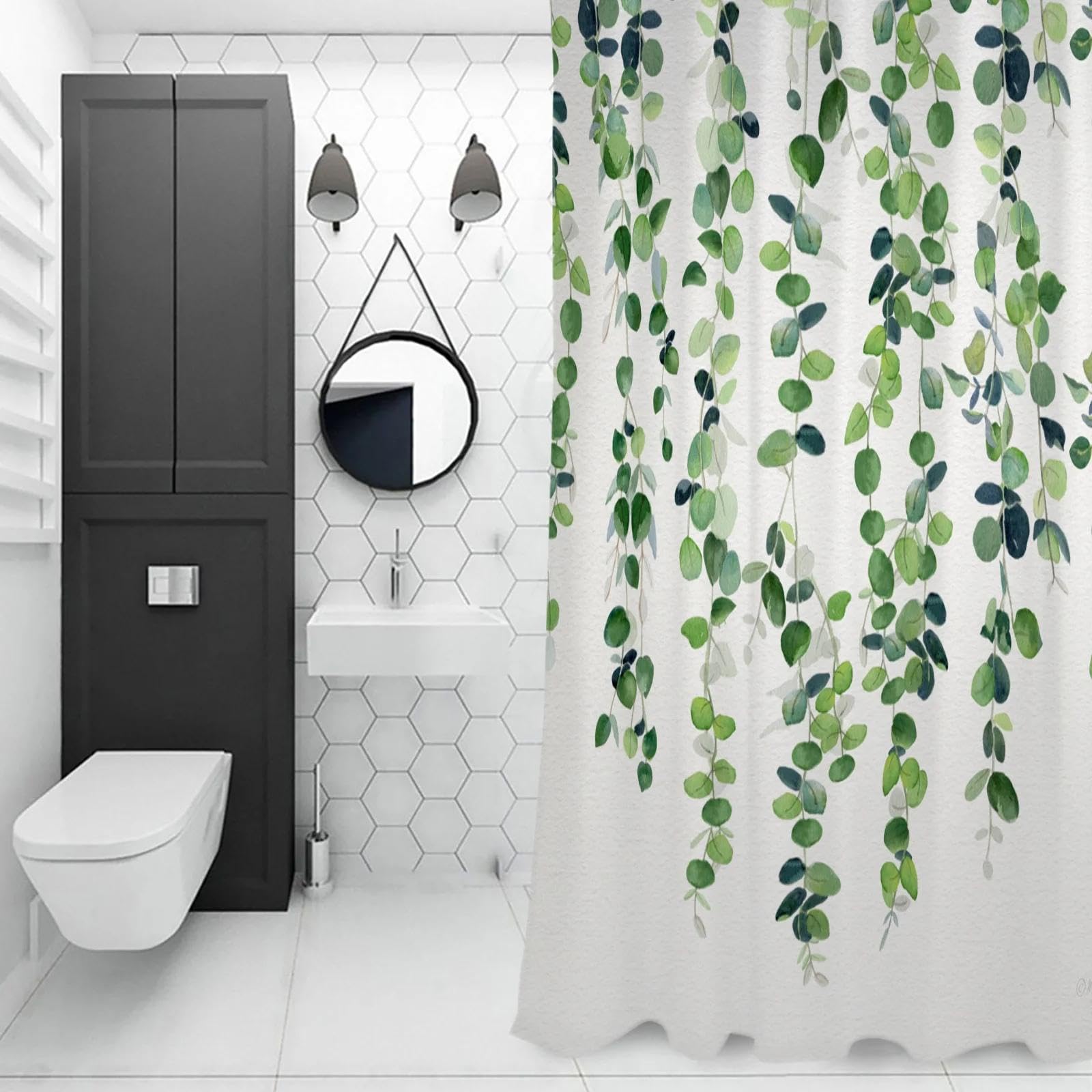 Guirlande d'eucalyptus Rideau de Douche imperméable Rideau de Salle de Bain Rideau en Tissu Polyester décoration de la Maison 300x180cm (118x71in)