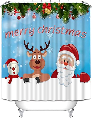 Vista 7 de Ochine Juego de cortinas de ducha de Navidad, decoración de Navidad, Papá Noel, muñeco de nieve, reno, invierno, vacaciones, cortina de baño