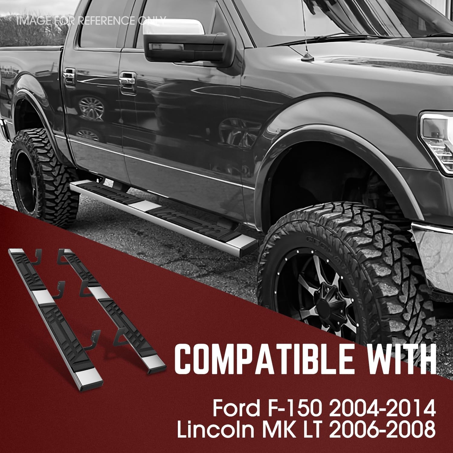 DNA Motoring 6.5" Flat Running Boards Side Step Nerf Rails Bars Compatible with 2004-2014 Ford F150, 2006-2008 Mark LT, Fits Crew Cab Models, STEPB-U-F15004-T1-C