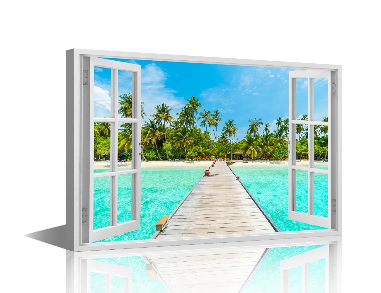 TISHIRON Canvas Wall Art for Living Room Scenery View from a Window Large Wall Art Modern Artwork Seascape Home Decor Ocean Print On Canvas Ready to Hang for Bedroom Office 36x24in