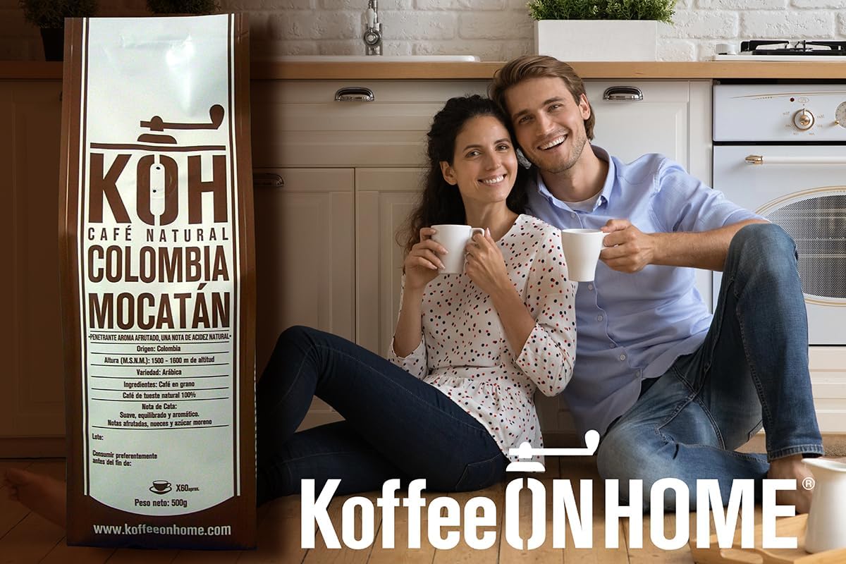 KoffeeONHOME Café en Grano 100% Arábica, Colombia Mocatán, Tueste Natural, 4 Paquetes de 500 gr - 2 Kg