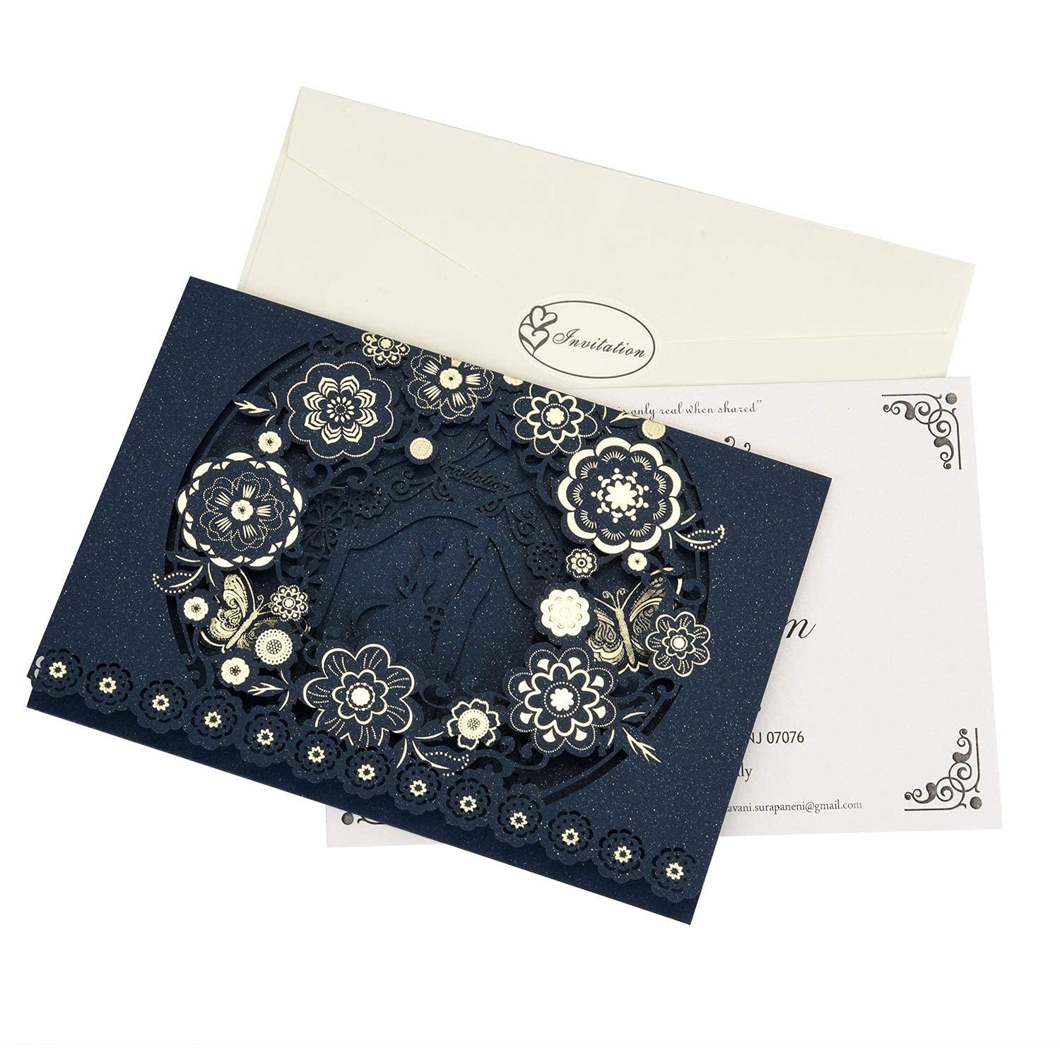 CYSKY 20 Piezas Tarjetas de Invitación de Boda con Papel Imprimible en Blanco y Sobres para Boda, Cumpleaños, Graduación (Azul)