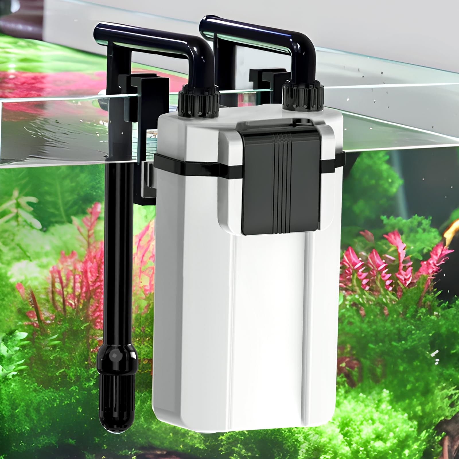 hygger 7W Filtre Aquarium avec 4 Etapes Filtration pour Jusqu'à 75L Tanks | 500L/H Silencieux Filtre Aquarium Externe,Débit Réglable,Ecumeur de Surface,3 Buses de Sortie,Filter Sponges & Ceramic Balls