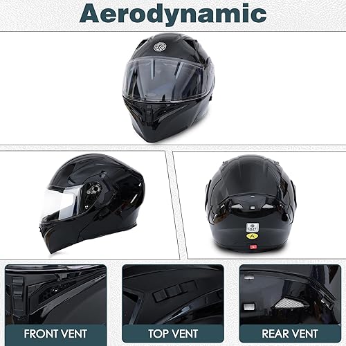 Miniatura 5 de Cascos modulares de motocicleta Bluetooth, aprobado por DOT, casco de motocicleta de doble visera, con altavoces duales y micrófono, para adultos,