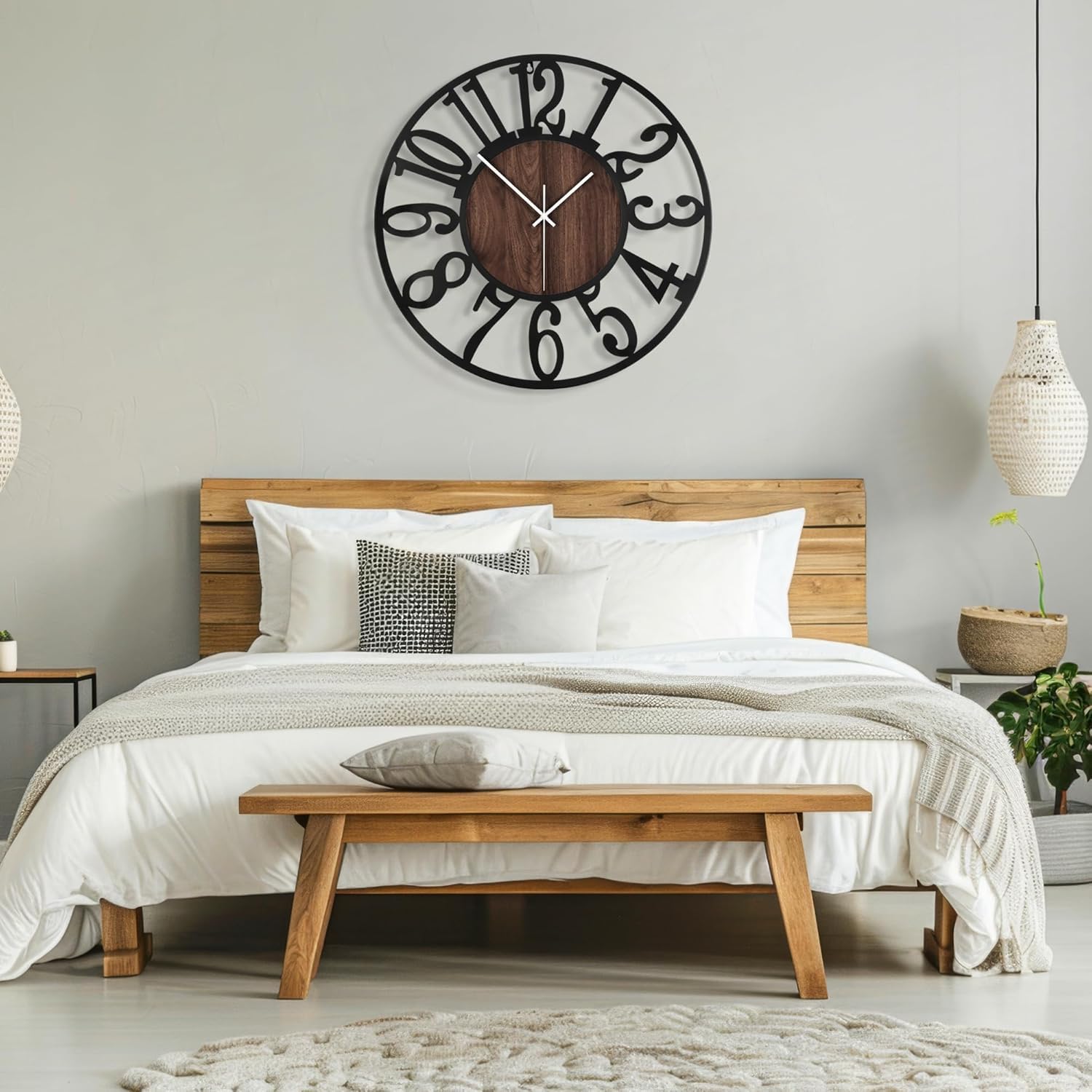 Maxstar Grande Horloge Murale silencieuse sans tic-tac - 60 cm - Chiffres Arabes - Horloge Murale à Quartz - Fonctionnement à Pile - Facile à Lire - pour la Maison, la Cuisine, la Chambre à Coucher,…