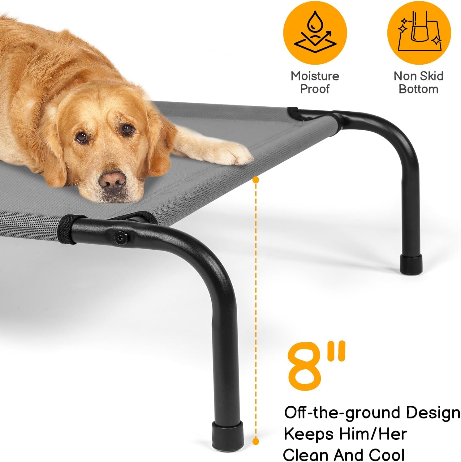 Elevated Dog Bed Cot,Portable Indoor & Outdoor Pet Hammock with Metal Frame & Breathable Mesh,No-Slip Feet,Cooling Raised Pet Bed for Large Dogs, (Light Grey, Medium)