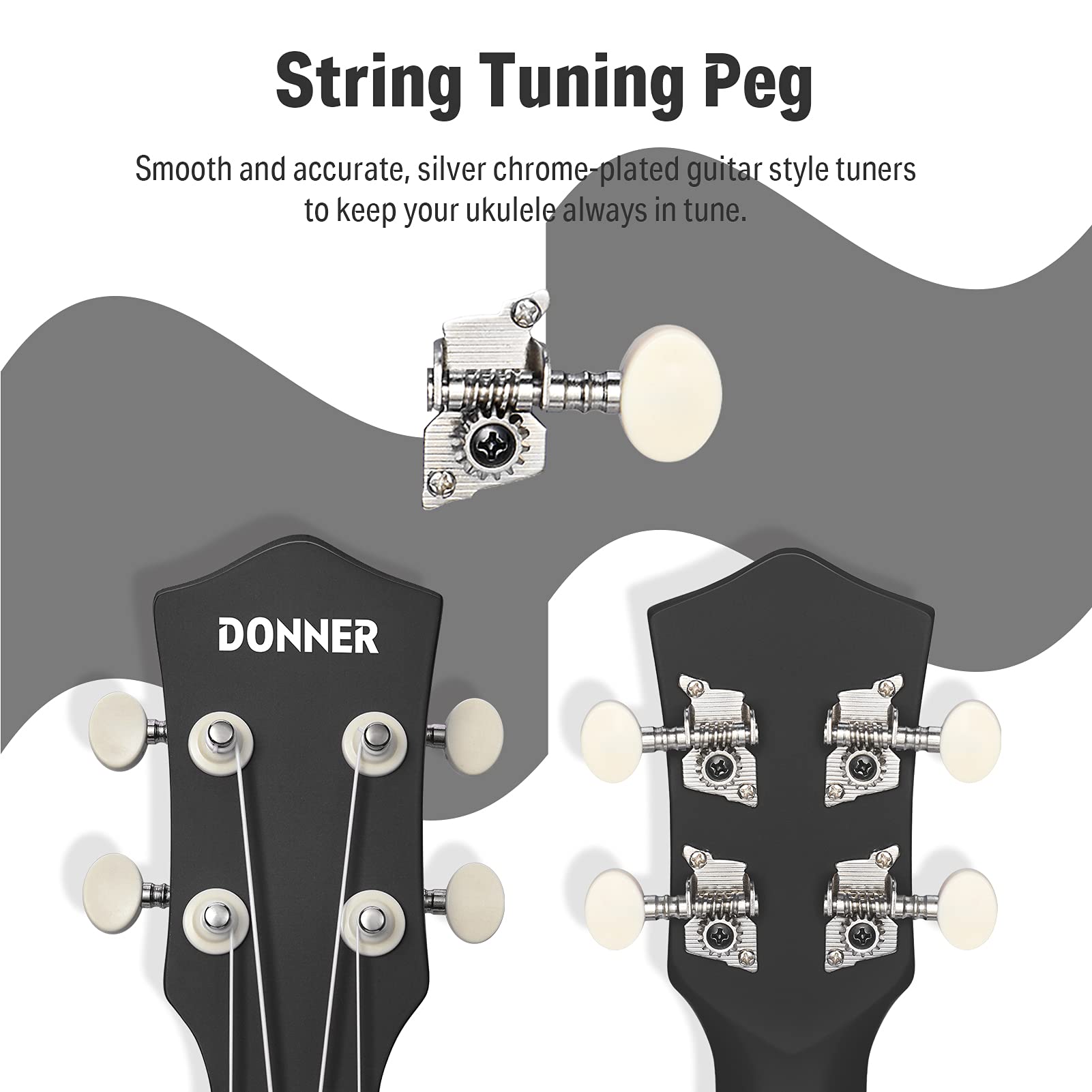 Donner Ukelele Soprano para Principiantes Adultos Niño Ukelele con Bolsa Correa Sintonizador de Cuerda paño de Recogida, DMU-01 21 Pulgadas mate Ukalalee Bundle Kit Macaron Series-Negro