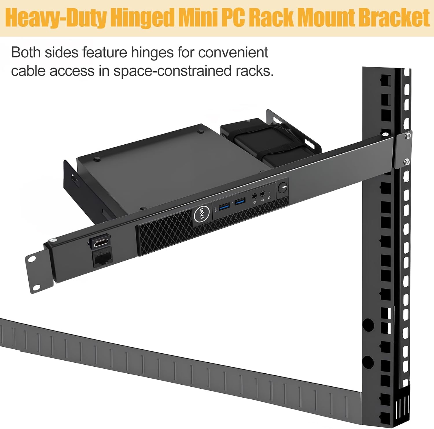 19-Inch 1U Rack Mount for Dell OptiPlex Micro (MFF), Fits 19" Cabinet, Compatible with Lenovo Tiny and HP Desktop Mini, Heavy-Duty Hinged Server Shelf with Front RJ45 & HDMI Ports