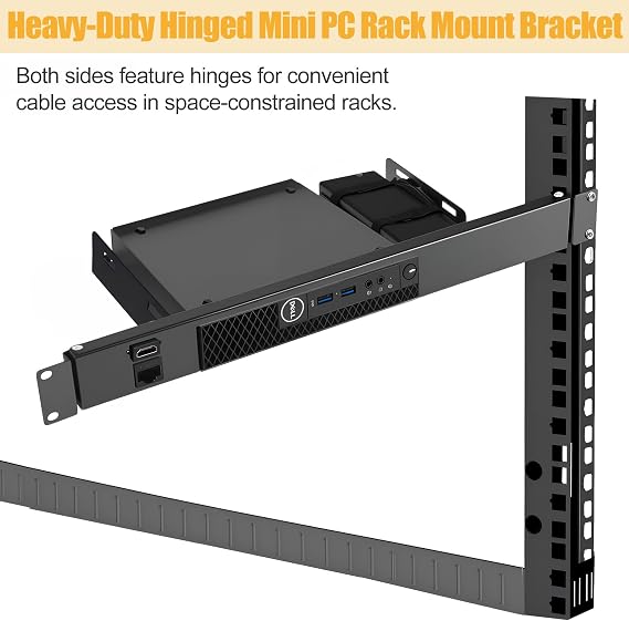 19 Inch 1U Mini PC Rack Mount with RJ45 CAT6 Port & HDMI Port, Compatible with Dell OptiPlex Micro Lenovo Tiny and HP Desktop Mini,Heavy-Duty Hinged Server Shelf