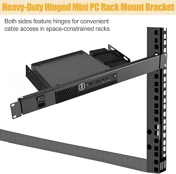 19 Inch 1U Mini PC Rack Mount with RJ45 CAT6 Port & HDMI Port, Compatible with Dell OptiPlex Micro Lenovo Tiny and HP Desktop Mini,Heavy-Duty Hinged Server Shelf