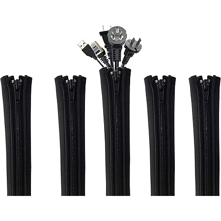 Amazon 5枚セット 合計2 5m 配線カバー ケーブル整理 配線モール 分配線 ケーブルカバー 隠し ケーブル カバー 設置簡単 収納 おしゃれ まとめる ジッパー ジョイント付 配線アクセサリー 文房具 オフィス用品