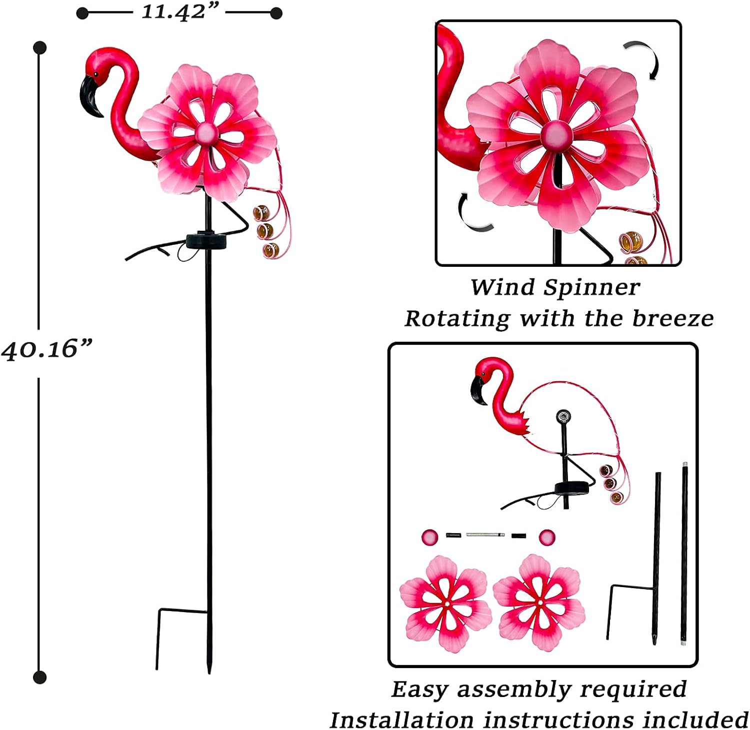 Solar Wind Spinner with Metal Sculpture Garden Stake Flamingo Decor Multi-Color LED Lights for Outdoor Yard Lawn & Garden Decoration