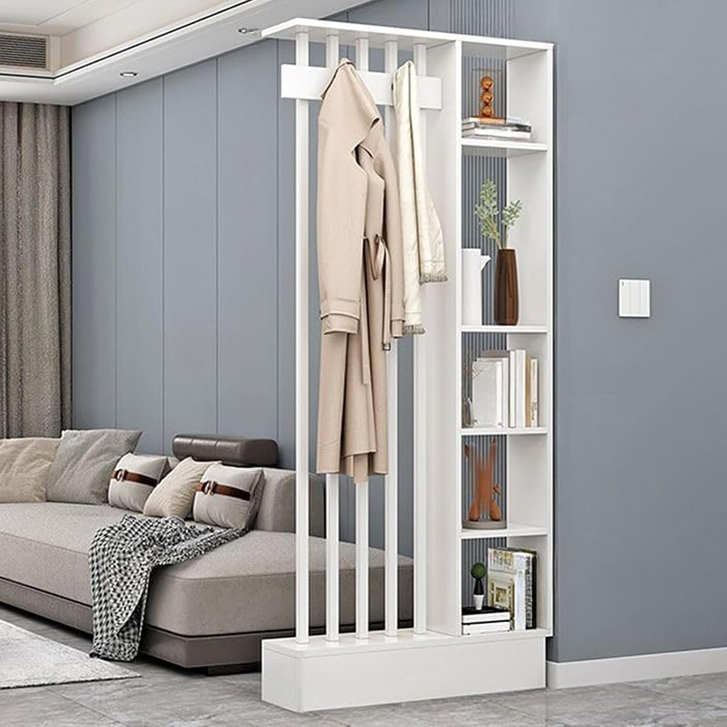 Wall Room Divider, Floor to Ceiling Wood Room Divider Screens, Wall Divider with Coat Rack Cabinet and Storage Shelf, for Teahouse/Coffee Shop(White,100x24x200cm)