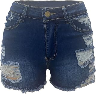 Silunma2021 Women's Stretch Frayed Raw Shorts High Waist Distressed Ripped Shorts Cut Off Skinny Shorts with Pockets