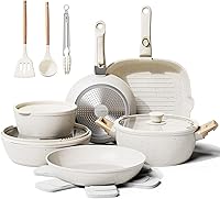 19-Piece Ceramic Non-Stick Cookware Set with Removable Handles - PFAS/PTFE/PFOA-Free, Induction Ready, Oven/Dishwasher Safe RV Pots & Pans, Cream White