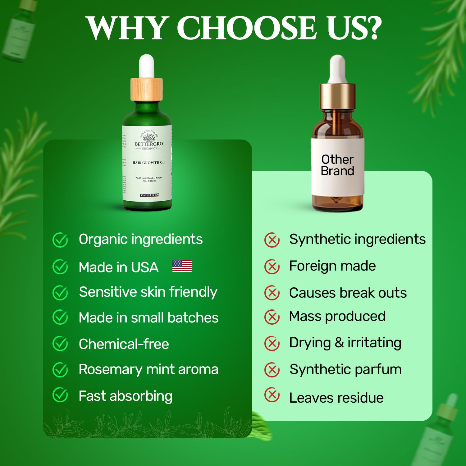 BetterGRO Lujo botánico para tu cabello: nuestro aceite de romero para el crecimiento del cabello es una lujosa mezcla de hierbas orgánicas como romero, semillas negras y amla. Esta infusión de 90