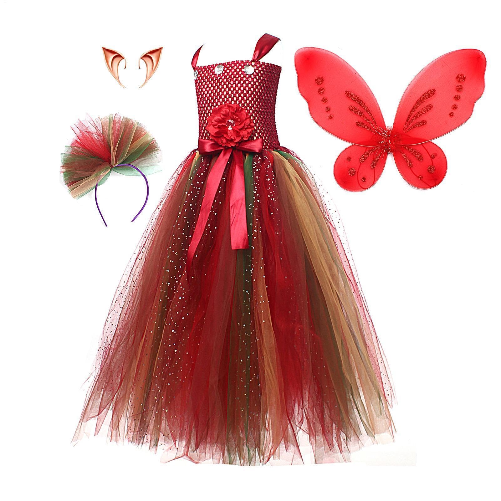 Generisch Costume da fata da bambina, per Halloween, cosplay, con fascia con ali | Costume da principessa per bambini, per feste, eventi in maschera, servizi fotografici, sfilate e