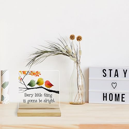 Miniatura 4 de Letrero de decoración de escritorio inspirador de pájaros, placa acrílica con texto en inglés "It's Gonna Be Alright" para oficina en casa