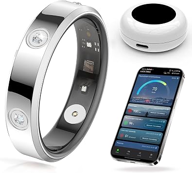 Yihou Smart Ring Ultra Narrow Diamond Slim Sleep Rings Heart Rate Monitor Health Ring Fitness Tracker Pedometer Step Counter Calories Waterproof Ladies Smart Rings for Women Men, Size 7