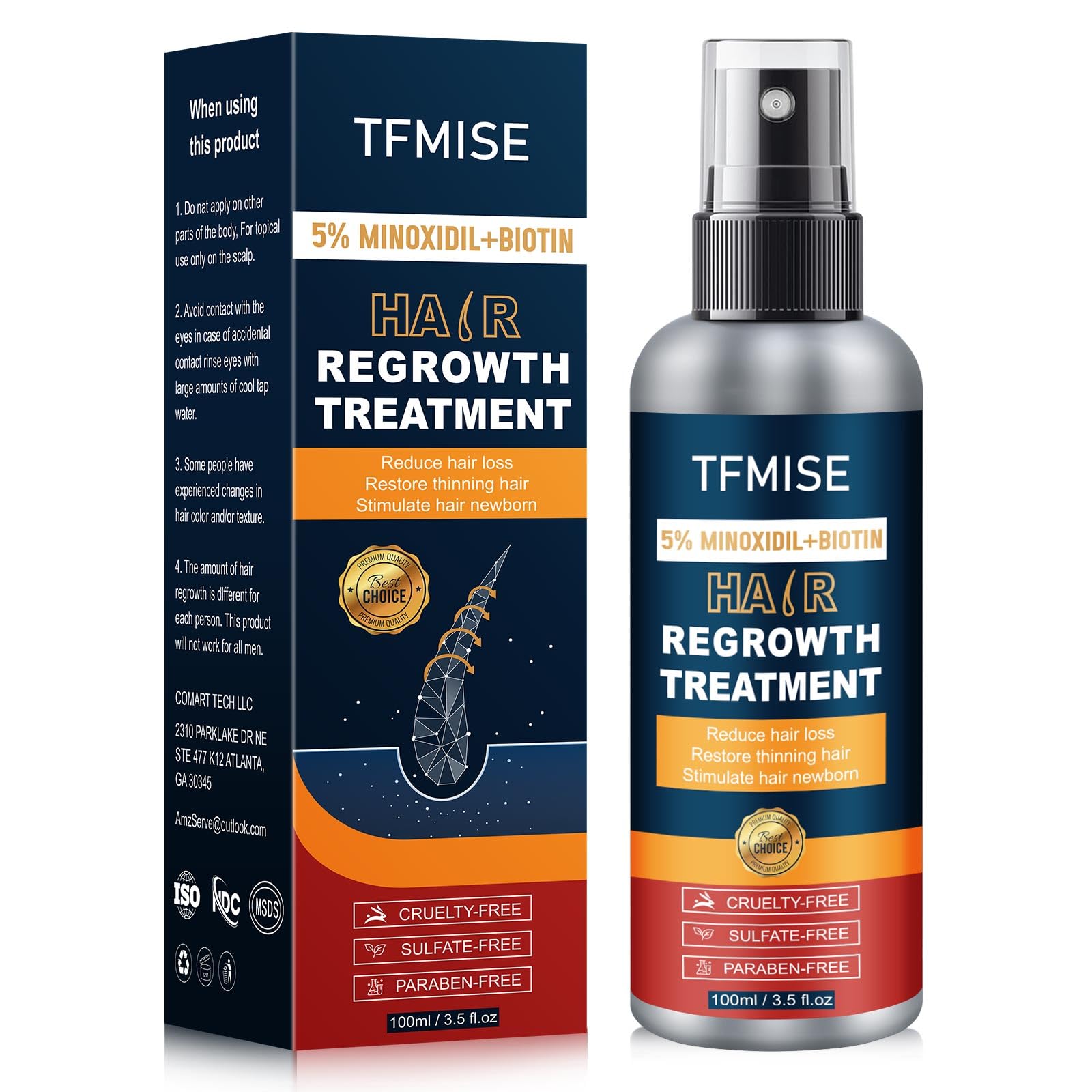 Minoxidil Spray, 5% Minoxidil for Men Hair Growth Serum, Minoxidil for Women Hair Growth Products, Hair Regrowth Treatment for Help to Stop Thinning and Loss Hair, Formula Light and non Greasy 100ML
