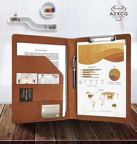 Miniatura 6 de AZXCG Carpeta portapapapeles de cuero genuino para tamaño carta de Estados Unidosbloc de notas A4 carpeta de cartera para hombres y mujeres bloc de