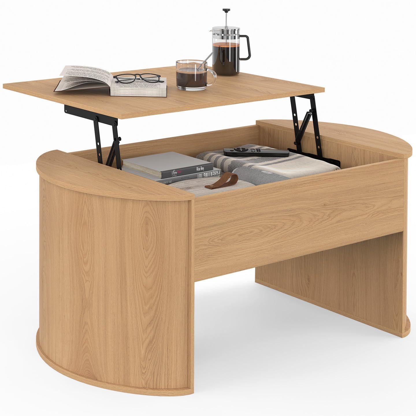 IDMarket - Mesa baja elevable DIVIA Oval Madera | 100 cm, diseño redondeado, color madera de haya