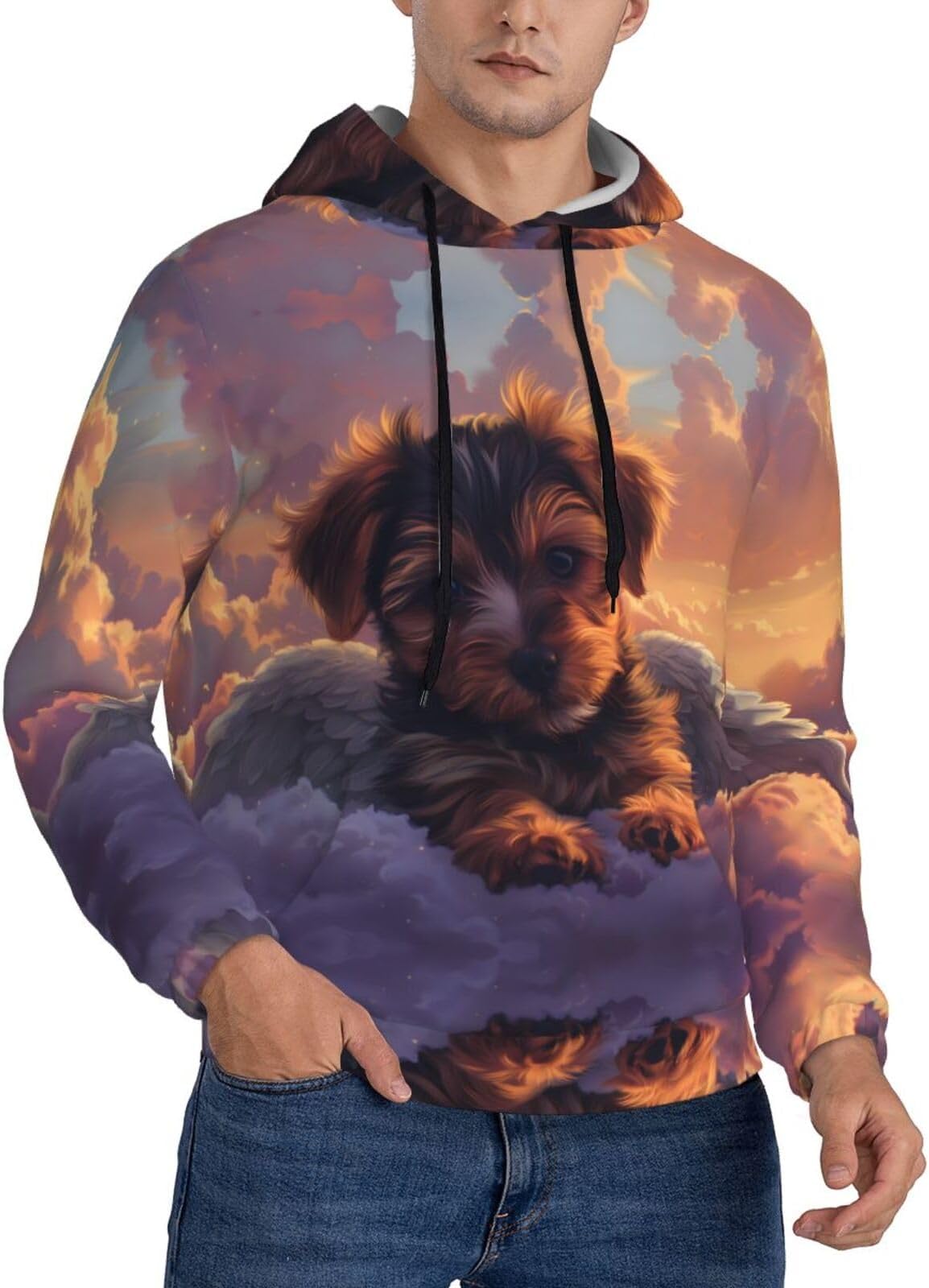 Hoodies for Men - Puppy Lying on a Cloud Long Sleeve Men's Hoodies & Sweatshirts Pullover Clothing Clothes